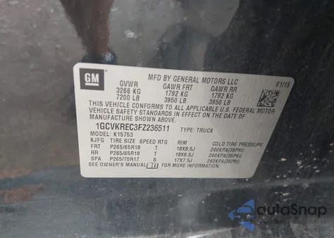 2015 Chevrolet Silverado 1500 2Lt from USA, damaged, VIN 1GCVKREC3FZ236511